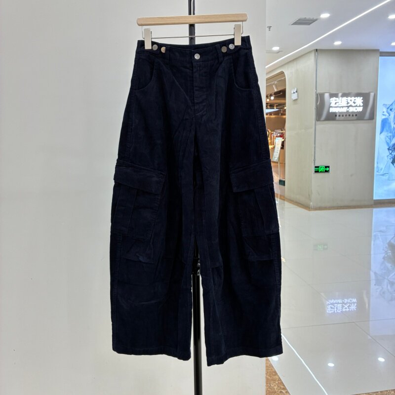 腰头双扣调节阔腿灯芯绒裤女欧货2026秋宽松显瘦直筒休闲裤5678-1