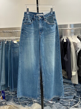 代嘉儿B9022直筒牛仔裤女2026早春蓝色高腰宽松无弹十分阔腿甩裤
