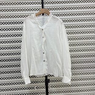 苎麻衬衫 2026春夏新款 百搭V领花边长袖 时尚 女显瘦防晒上衣潮 韩版