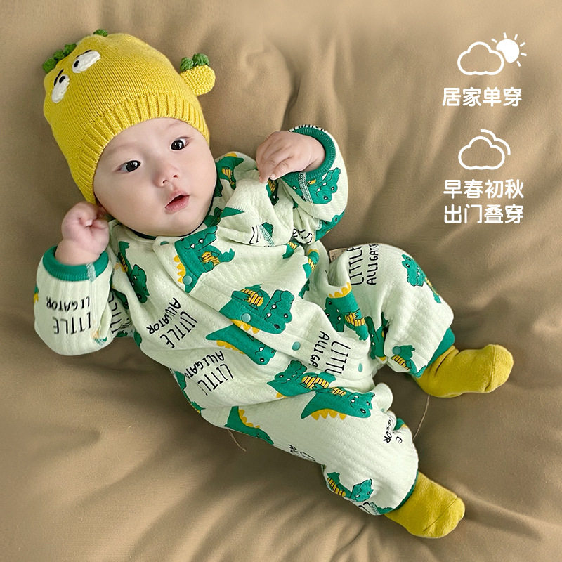 婴幼儿衣服春秋保暖长袖哈衣新生儿夹棉睡衣初生宝宝连体衣春秋冬