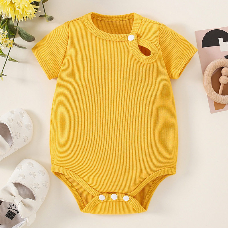 婴幼儿连体衣爬服宝宝包屁衣新生儿衣服短袖斜扣领条纹哈衣连体服