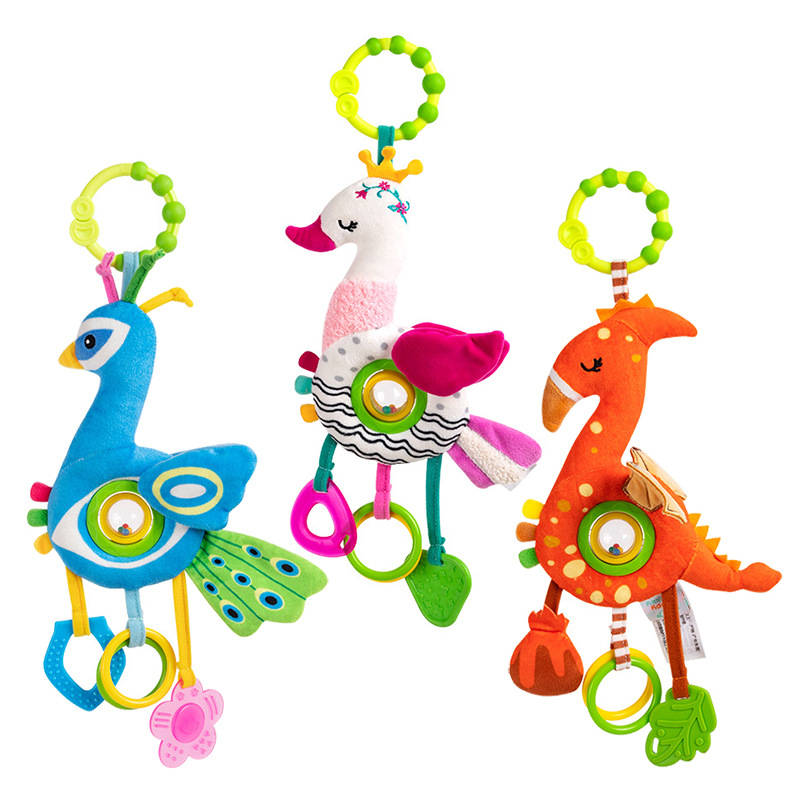 新款婴儿推车挂件新生儿卡通动物转动拨益智玩偶带牙胶BB器玩具