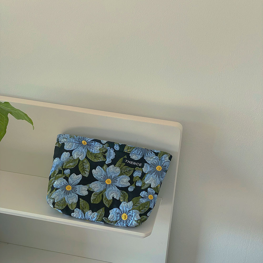 新款复古花朵提花化妆包水乳化妆刷包大容量收纳包手拿包内胆包邮