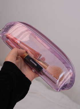 2025ins新款果冻闪粉淡紫色透明笔袋大容量简约化妆刷包文具收纳