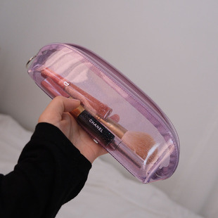 2025ins新款果冻闪粉淡紫色透明笔袋大容量简约化妆刷包文具收纳