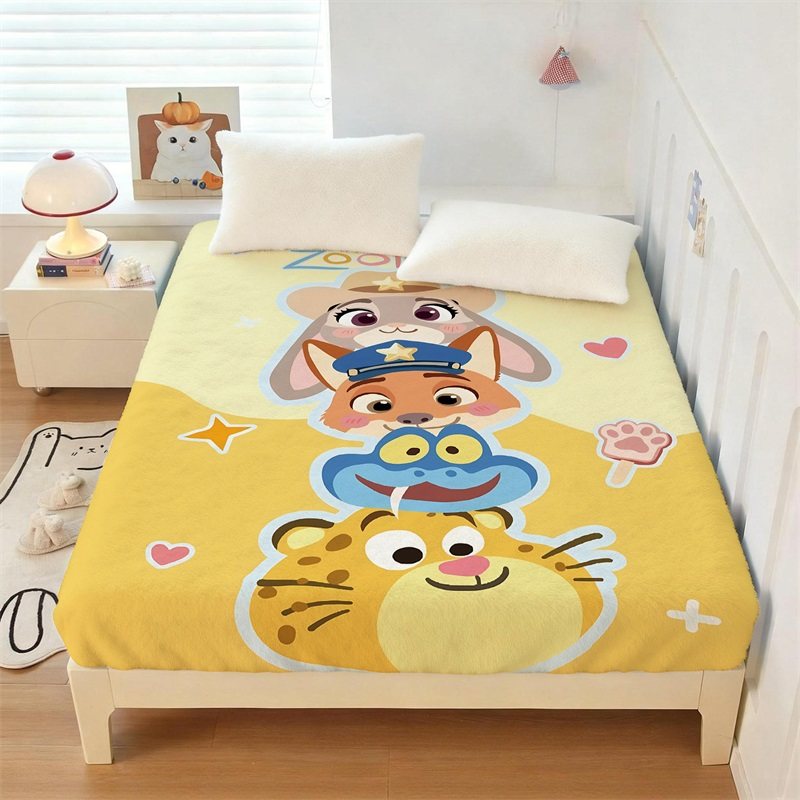儿童卡通疯狂动物城水晶绒床笠冬季保暖加厚床垫保护套床罩单件,床上用品,床笠,淘宝优惠券,粉丝福利购,淘宝优惠卷