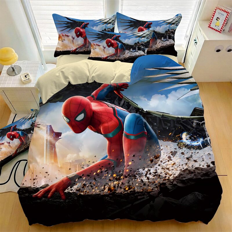 儿童卡通蜘蛛侠全棉被套四件套1.5m床学生纯棉床单床笠被单三件套