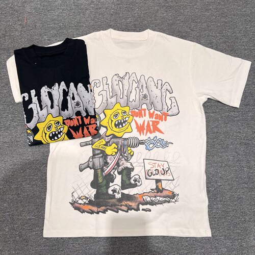 Glo Gang Boyz Worldwide Tee卡通机枪太阳人像印花短袖T恤