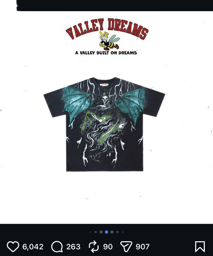Vale  valley Vintage Tee 暗黑死神翼 dreams宽松短袖做旧恶魔