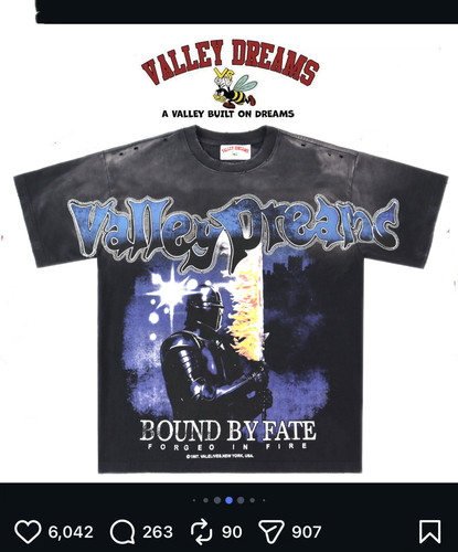 欧美潮流美式valley  烫钻印花破洞水洗dreams 潮流短袖T恤tee