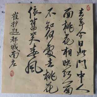 崔护诗题都城南庄五云山人亲手写书法真迹四尺洒金宣八开小品斗方