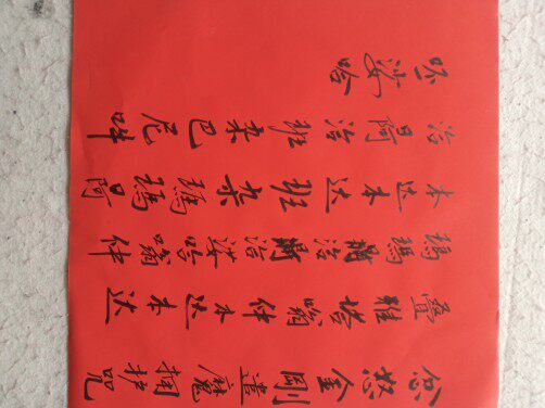 忿怒金刚遣魔拥护咒红纸斗方五云山人亲手写书法真迹可定制包邮