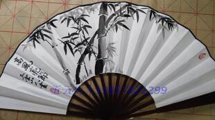 定制手写题字文玩折扇仿乌木九寸十寸平板炭黑宣纸扇五云山人亲写