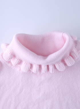 ZALO BENI女童高领花边毛衣色套头修身小女孩纯棉打底衫