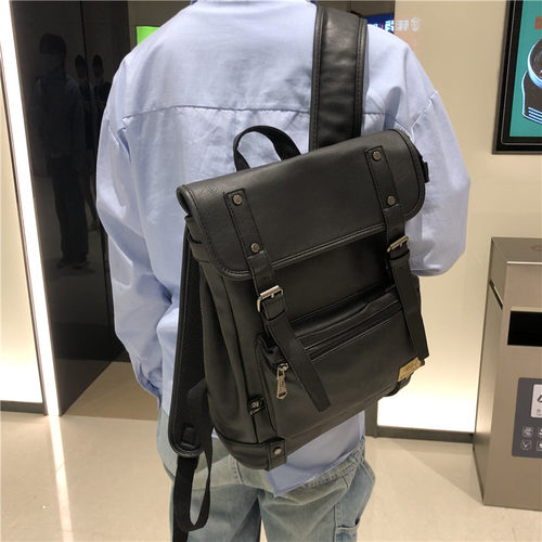 threebox日韩男双肩包pu皮男背包