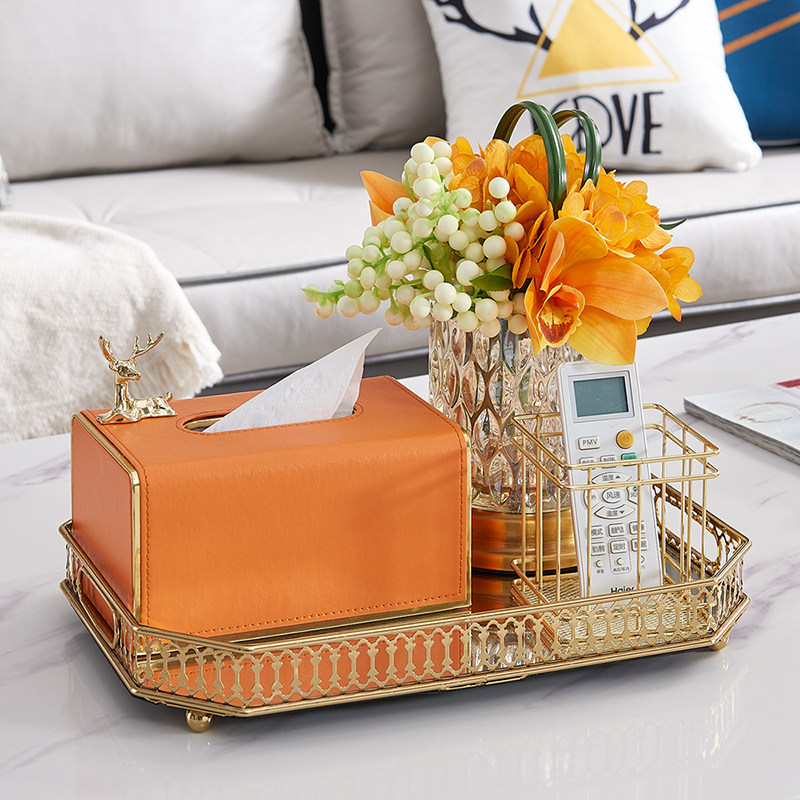 轻奢简约皮革餐桌家用套装抽纸盒