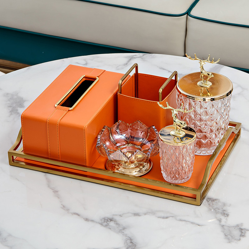 家用装饰皮革纸巾盒轻奢风橙色托盘软装搭配套装客厅茶几高档摆设,家居饰品,装饰纸巾盒,淘宝优惠券,粉丝福利购,淘宝优惠卷
