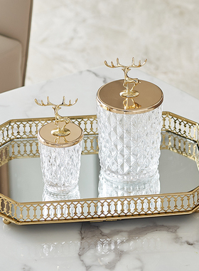 北欧轻奢金属托盘样板房卫浴镜面装饰盘摆件装饰品收纳盒