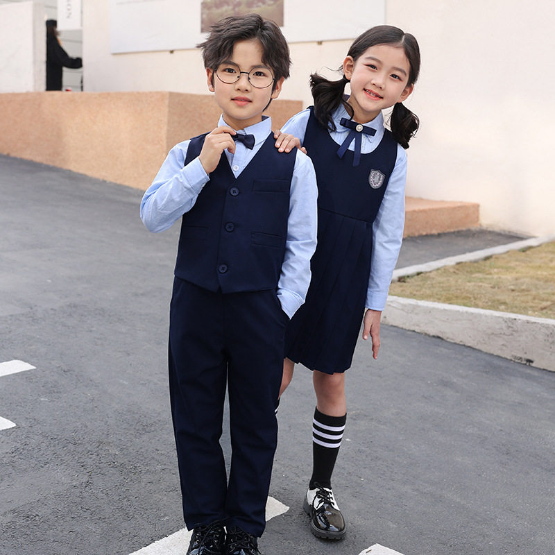 中小学生儿童浅蓝色背心裙套装幼儿园男女童学院风演出服合唱服装