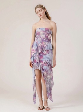 KEYANKETIAN 6709 三亚度假风扎染豹纹印花裹胸上衣半身裙两件套