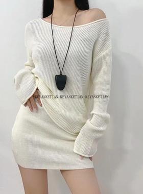 KEYANKETIAN 510511 一字肩露肩喇叭袖针织衫御姐套装包臀半身裙