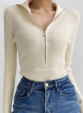 KEYANKETIAN 1602 半拉链高领针织衫长袖修身内搭打底衫坑条上衣