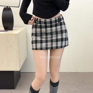 格纹低腰短裙秋冬性感辣妹学院风半身裙 美式 KEYANKETIAN 25105