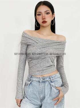 KEYANKETIAN 24382 辣妹独特超好看显瘦气质一字肩T恤女露肩上衣