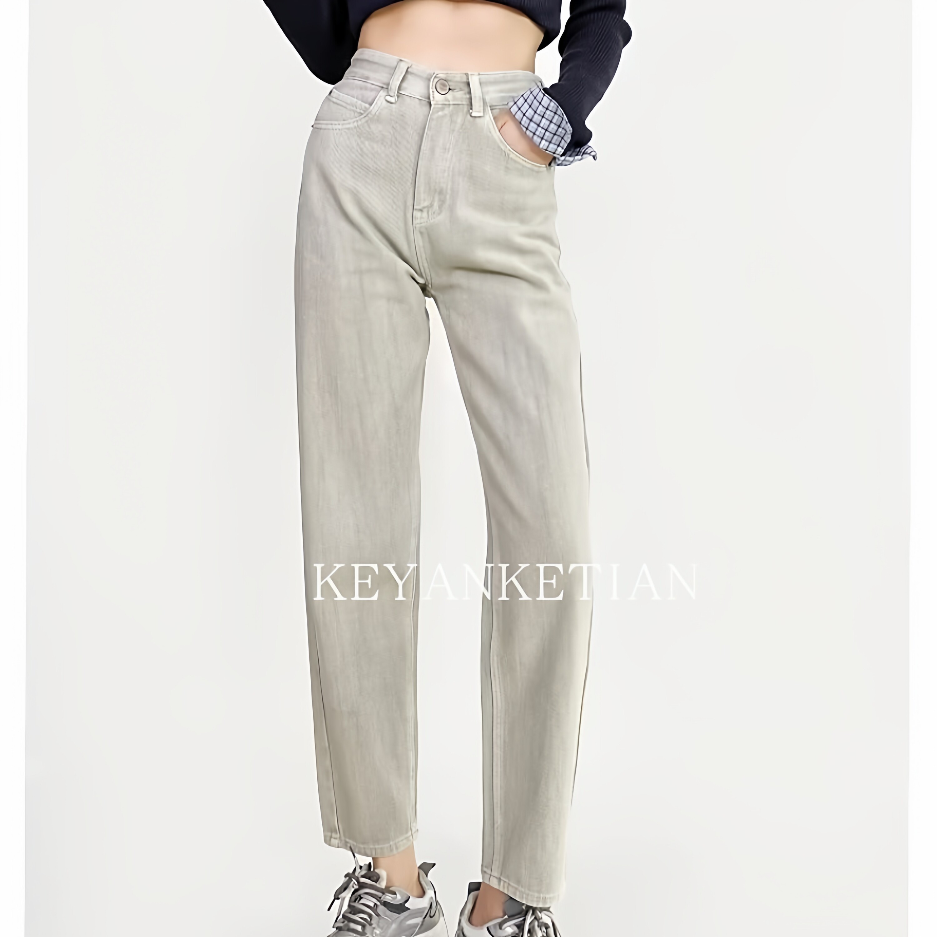 KEYANKETIAN 复古潮高腰直筒牛仔裤女九分修身显瘦小个子休闲裤子