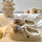 保暖勃肯鞋 可爱雪莉玫加绒洞洞鞋 女外穿透气防滑厚底包头半拖冬季