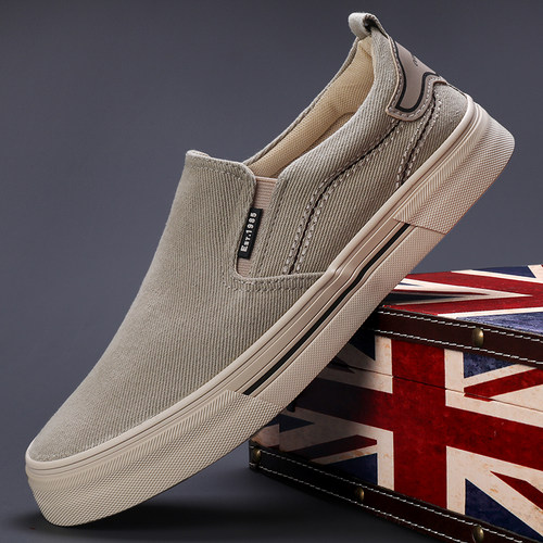 闪步透气帆布休闲低帮一脚蹬板鞋