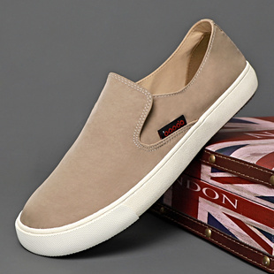 男鞋春款透气防臭帆布鞋黑色老北京布鞋男士休闲一脚蹬板鞋开车鞋