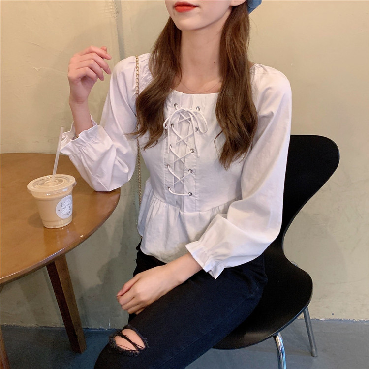 Real price new style square collar design small band shirt long sleeve versatile shirt