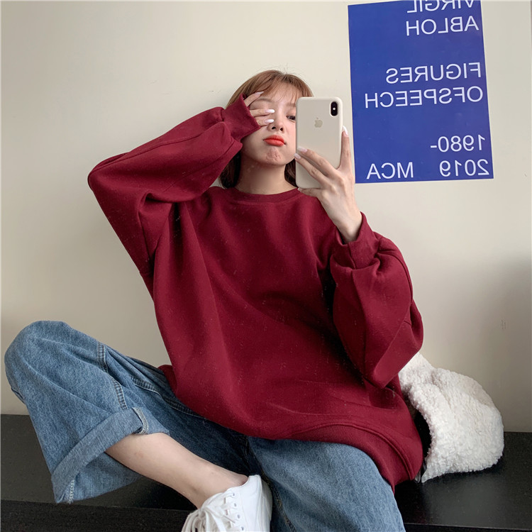 Real shot real price loose and versatile round neck Pullover ins net red lazy style long sleeve sweater