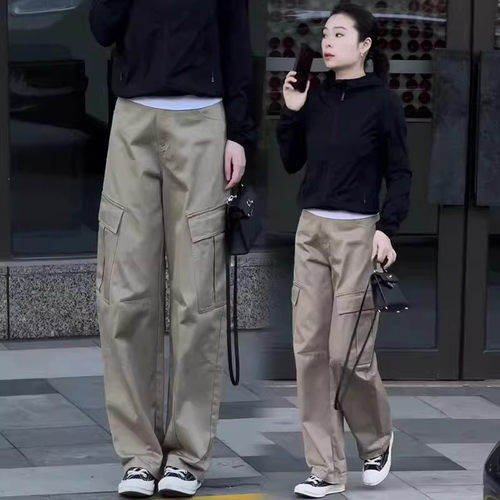 卡其色阔腿工装裤女春秋2026新款