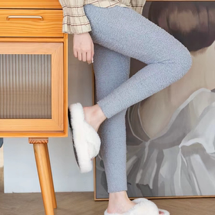 软绵绵高腰长裤保暖双面珊瑚绒打底裤暖宫睡裤女秋冬季半边绒秋裤