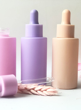 新款真空磨砂多色滴管分装瓶 40ml紫色玻璃瓶滴管瓶 现货化妆品瓶