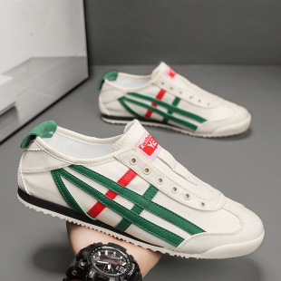 透气老虎运动鞋 春夏季 套脚休闲百搭板 男帆布鞋 一脚蹬懒人阿甘鞋