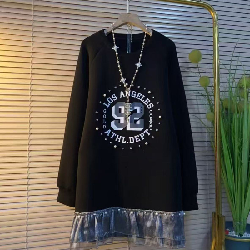 大码女装秋冬时尚大衫女韩版字母印花长袖钉珠拼接休闲打底卫衣潮,女装/女士精品,大码内搭,淘宝优惠券,粉丝福利购,淘宝优惠卷