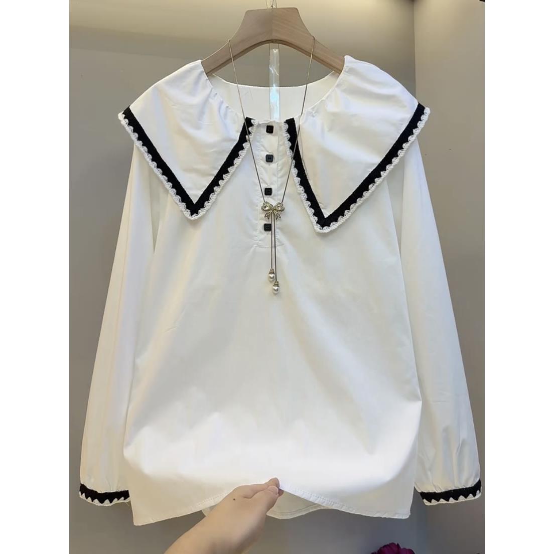 大码女装2025冬季新款娃娃领上衣女显瘦胖妹妹胖mm韩系设计感减龄