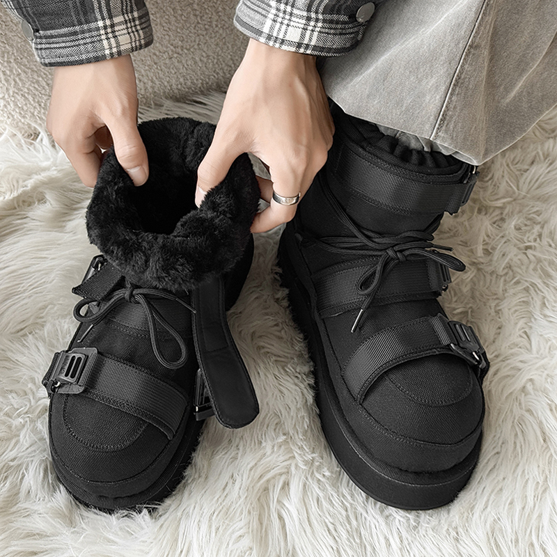 保暖防寒男鞋厚底面包鞋帆布棉鞋