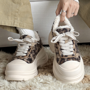 低帮大头雪地靴加绒保暖毛线棉鞋 冬羊羔毛厚底老爹鞋 2025新款 男鞋