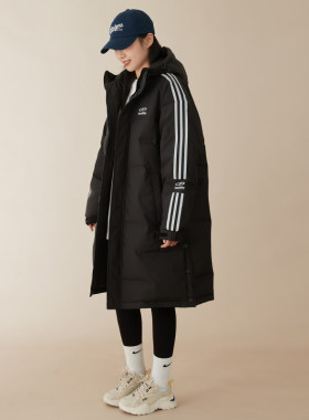 中长款羽绒服女冬季防风过膝保暖超好看黑色连帽韩系休闲羽绒外套