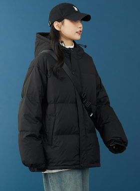 特氟龙三防连帽鸭绒外套冬季新款小个子90绒短款轻薄黑色羽绒服女