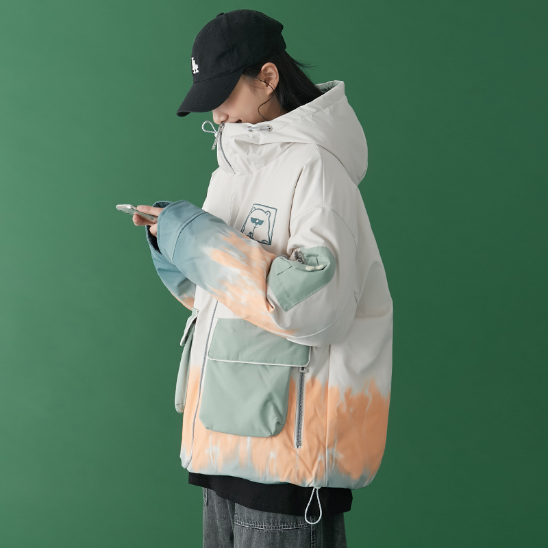 工装小个子连帽短款学生羽绒服