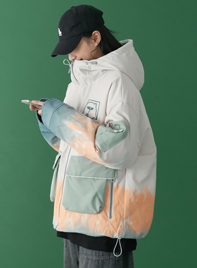 90白鸭绒羽绒衣小个子厚外套刺绣连帽学生设计感工装短款羽绒服女