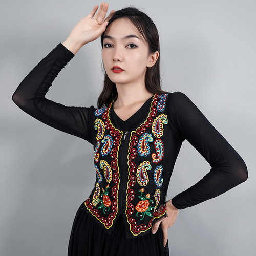 网纱绣花薄款民族舞夏季修身