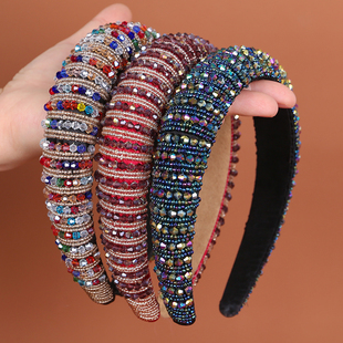 新款 民族风珠钻彩钻奢华加厚宽边高颅顶发箍头饰丝绒配饰不易掉钻