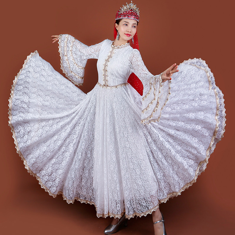 新疆舞蹈演出服民族风蕾丝印花