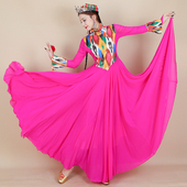 新款 民族风高领裙子维吾尔族舞表演连衣裙 新疆舞蹈演出服女高定款